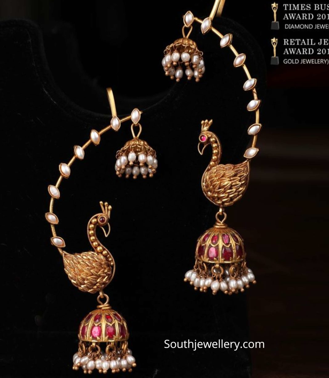 Traditional Peacock Jhumkas With Ear Cuffs Indian Jewellery Designs