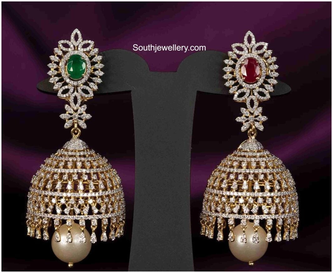 Diamond Jhumkas Indian Jewellery Designs