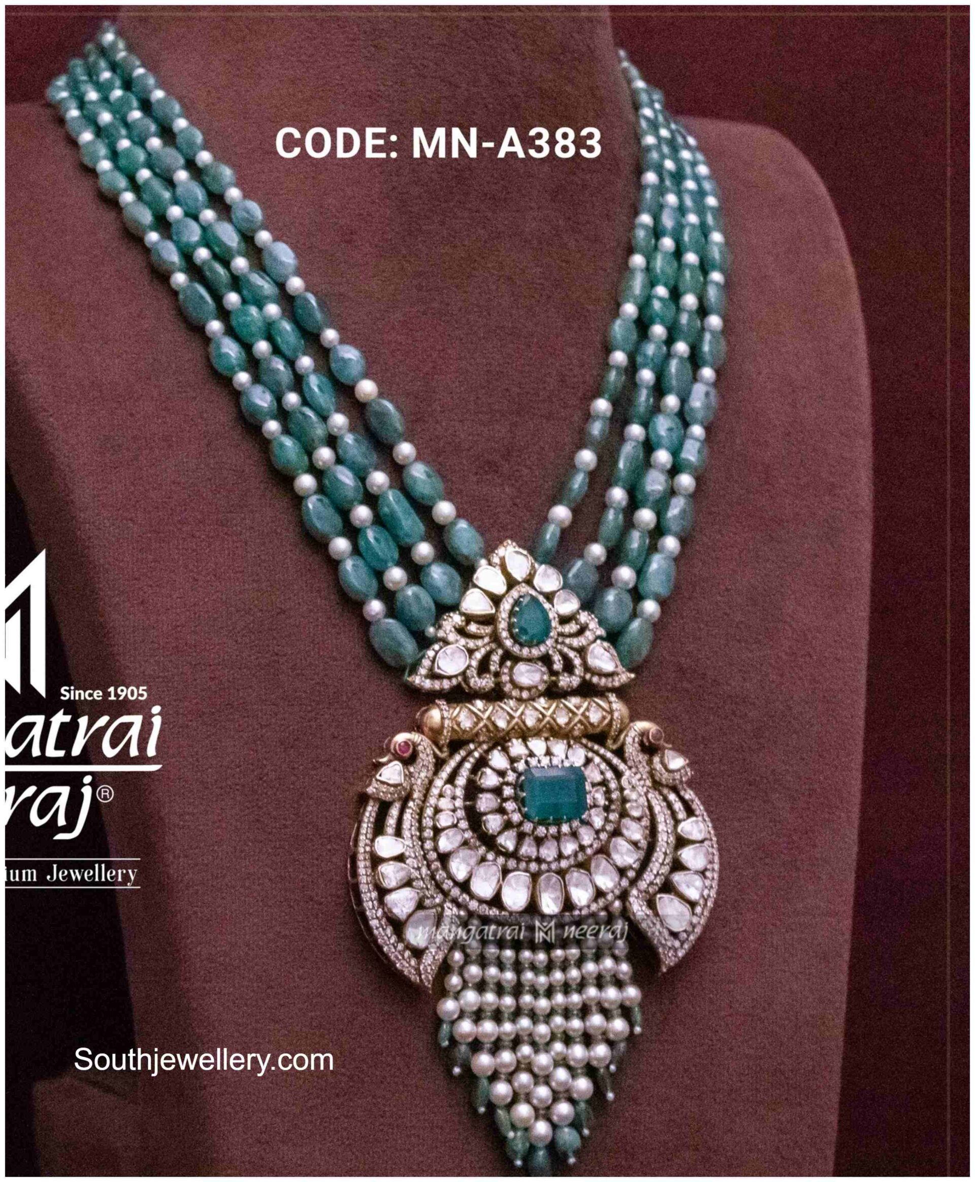 Emerald Beads Haram With Polki Pendant Indian Jewellery Designs