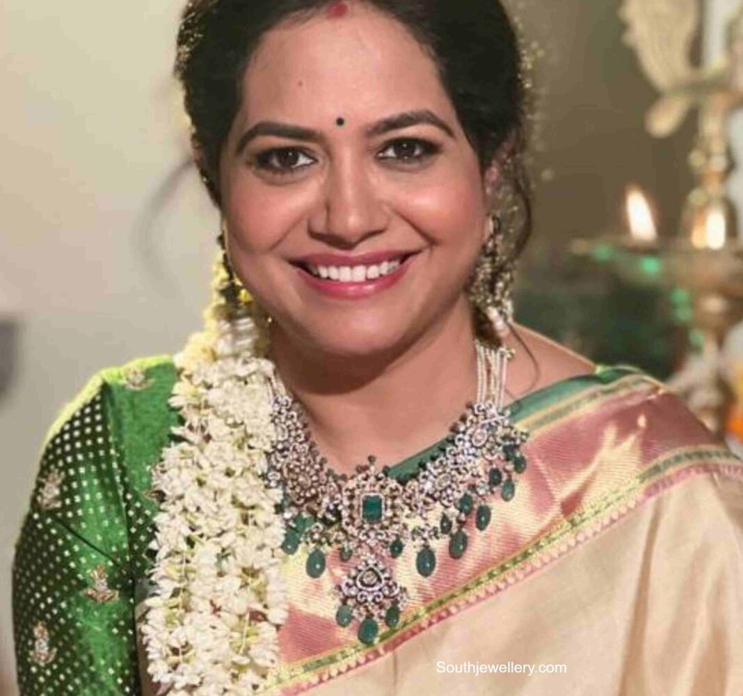 Sunitha In A Diamond Emerald Necklace Set Indian Jewellery Designs