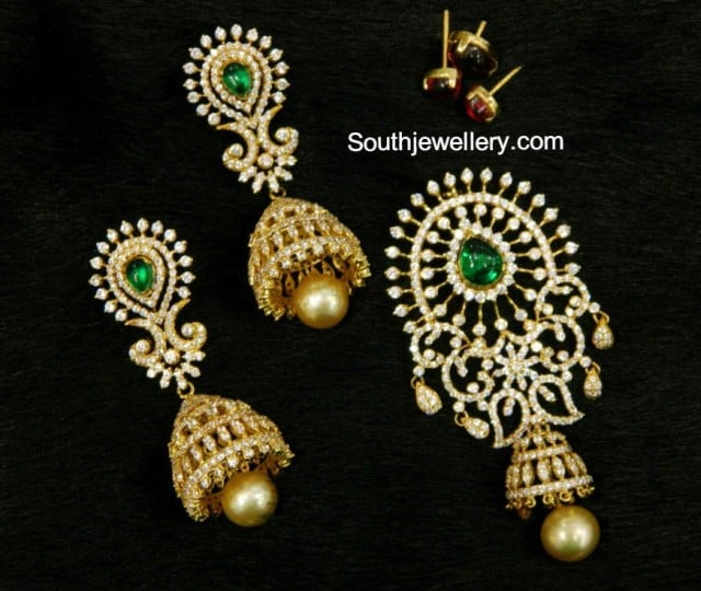 Simple Gold Necklace with Stones Pendant - Indian Jewellery Designs