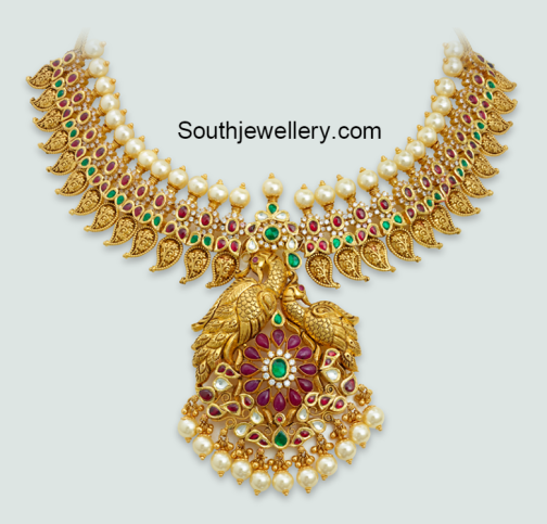 Diamond South Sea Pearl Necklace Set - Indian Jewellery Designs