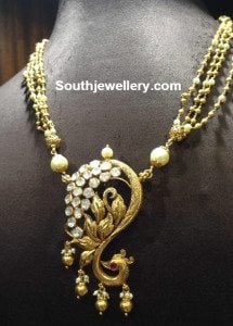 Antique Gold Necklace with Peacock Pendant - Indian Jewellery Designs