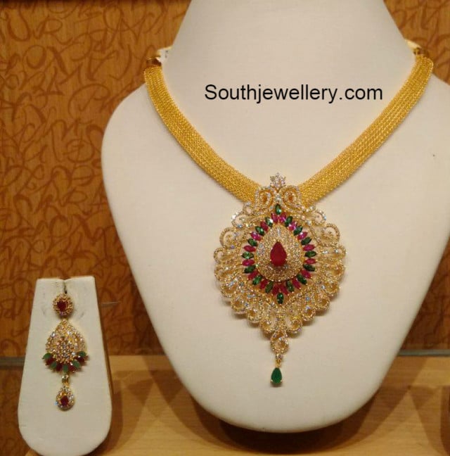 Gold Chain with CZ Pendant - Indian Jewellery Designs