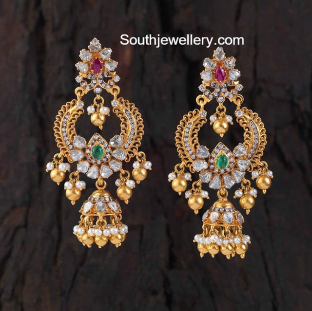 Polki Diamond Jhumkis - Indian Jewellery Designs