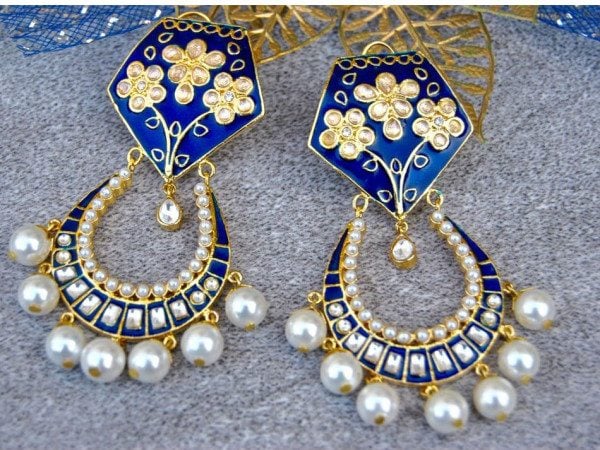 blue one gram gold earrings