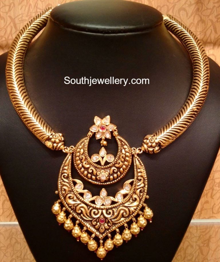 Antique Kanthi Choker with Chandbali Pendant - Indian Jewellery Designs