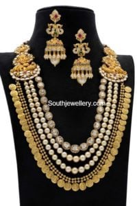 Antique Gold Kasu Mala and Jhumkas - Indian Jewellery Designs