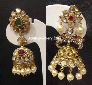 22 Carat Gold Polki Jhumkis - Indian Jewellery Designs