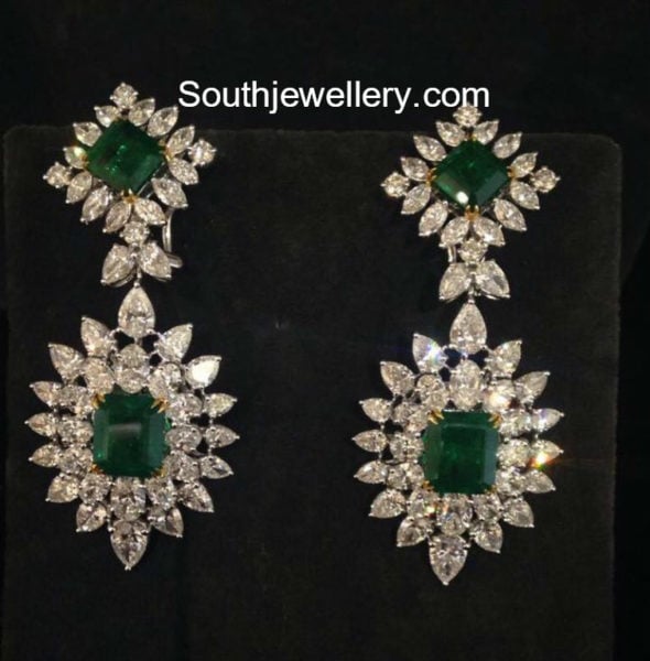 Diamond Emerald Necklace and Earrings Set - Indian Jewellery Designs