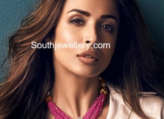 ruby beads necklace with diamond pendant