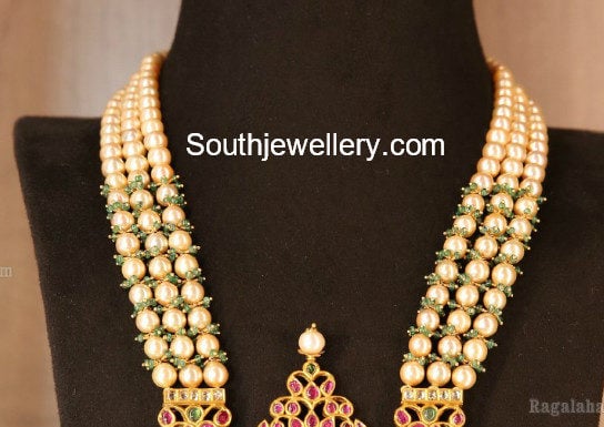 South Sea Pearls Mala with Heavy Pendant - Indian Jewellery Designs