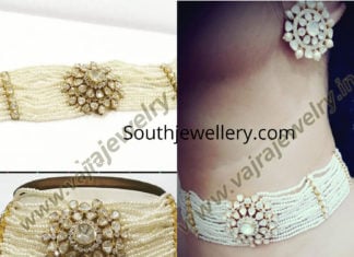 pearl choker with polki diamond pendant