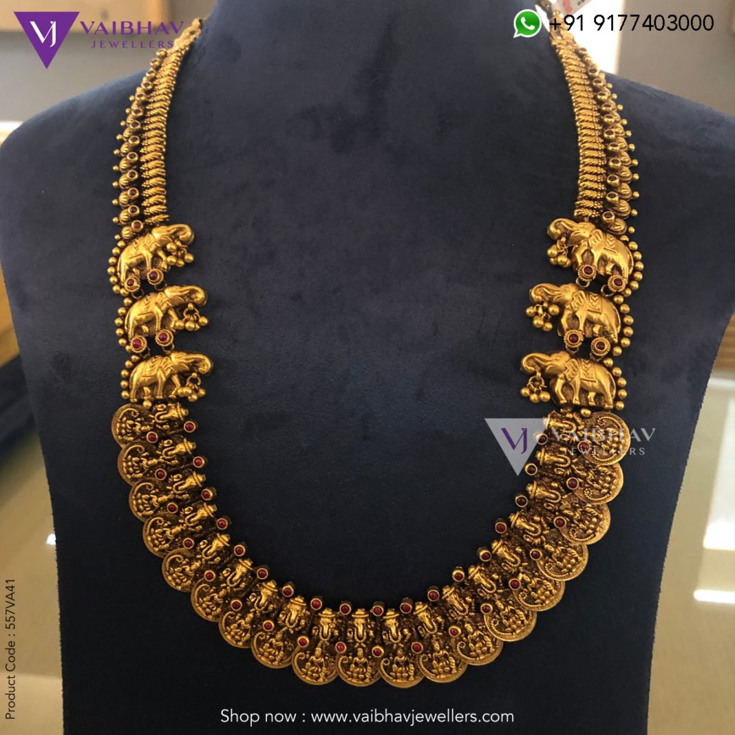 Antique gold temple haram designs by Vaibhav jewellers - Indian ...