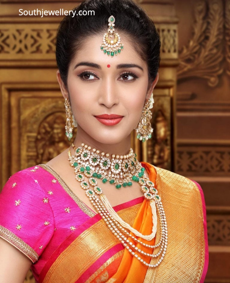 Polki and emerald choker and haram set - Indian Jewellery Designs