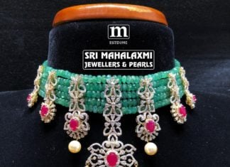 emerald beads and diamond choker