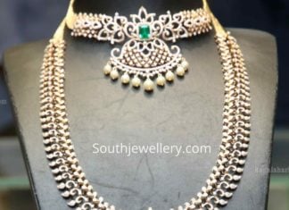 diamond choker and long haram with diamonds and emeralds indian