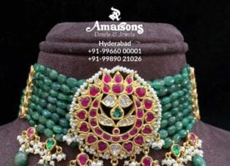 emerald beads choker with kundan pendant (1)