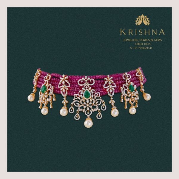 ruby choker with diamond motifs