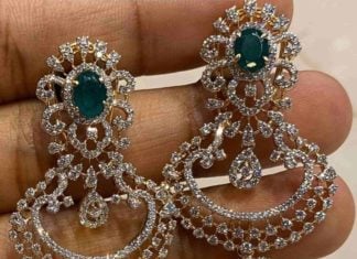 diamond emerald chandbali jhumkas