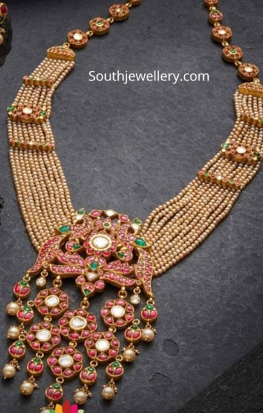 pearl haram with kundan pendant