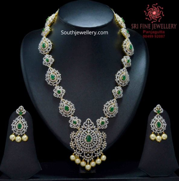 1 Gram gold cz emerald haram designs - Indian Jewellery Designs