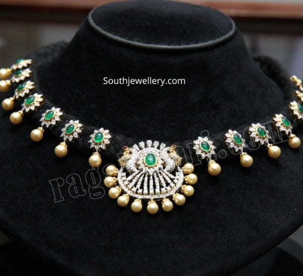 Black Thread Diamond Emerald Necklace - Indian Jewellery Designs