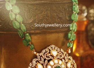 emerald beads necklace with diamond pendant by jagdish jewellers