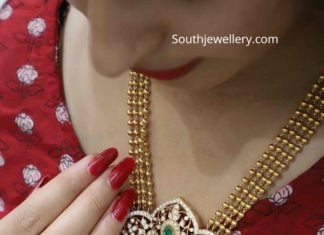 gold balls ncklace with diamond emerald pendant