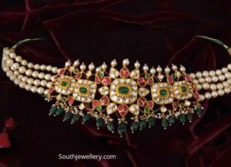 pearl choker with polki pendant