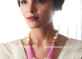 ruby beads necklace with polki pendant