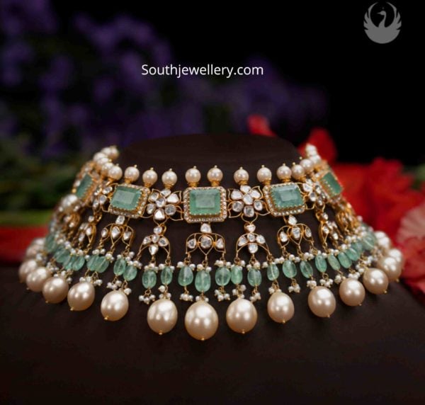 uncut diamond and emerald choker