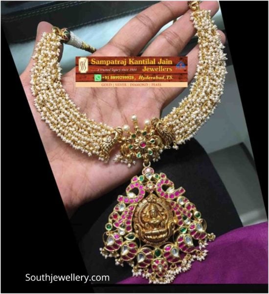 guttapusalu pearl necklace with lakshmi pendant