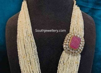 pearl mala with polki ruby side pendant