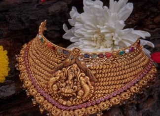 gold choker with navrathan gemstones