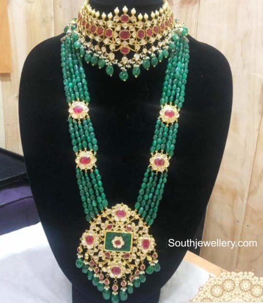 ruby polki choker and emerald beads haram