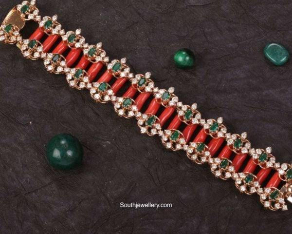 coral beads and diamond bracelet