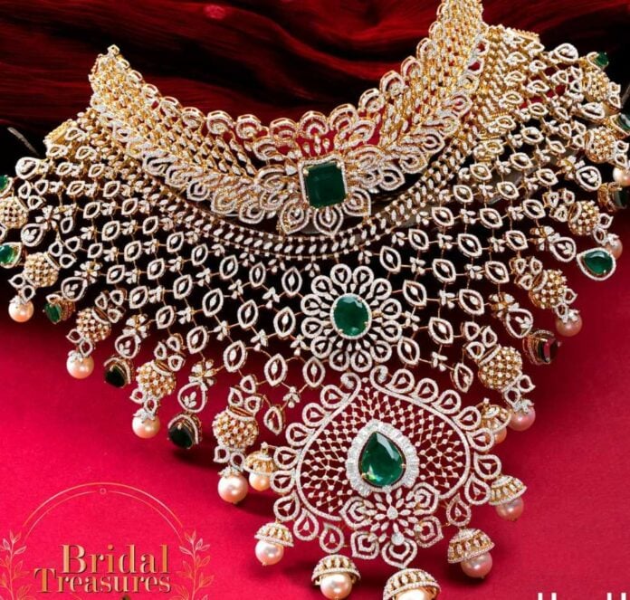 Bridal Diamond And Emerald Choker - Indian Jewellery Designs