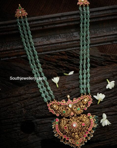 emerald beads haram with nakshi pendant (1)