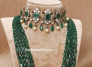 polki emerald choker and emerald beads mala