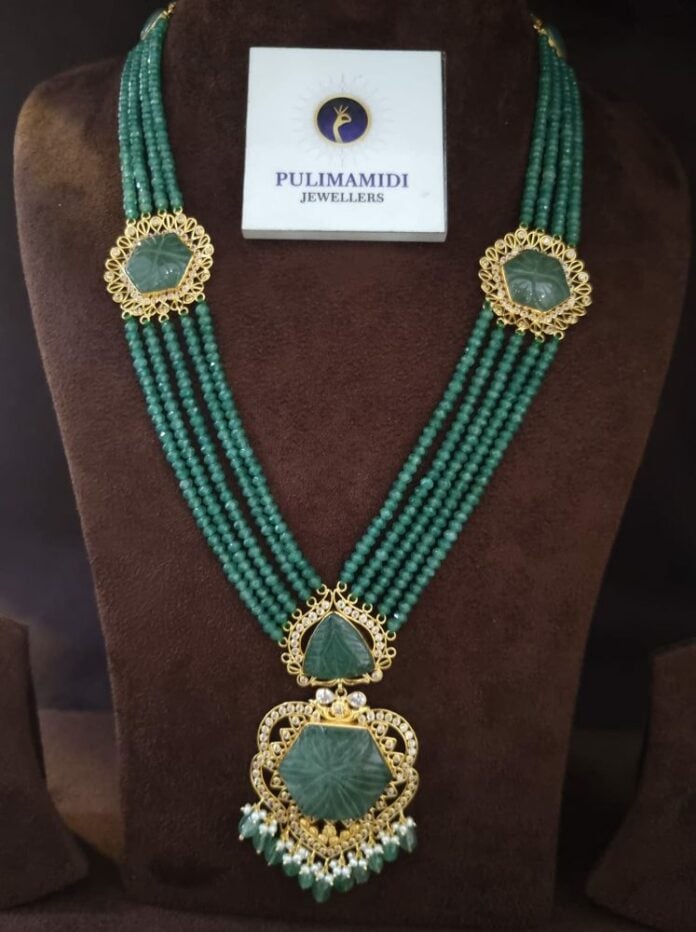 Emerald Beads Long Haram Indian Jewellery Designs