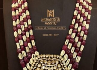 multi-strand pearl ruby beads long necklace