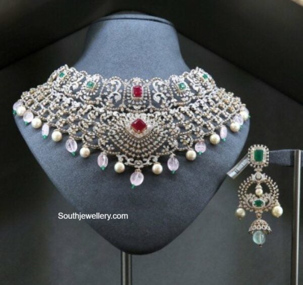 diamond choker and earrings malabar