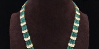 emerald beads necklace with kundan pendant