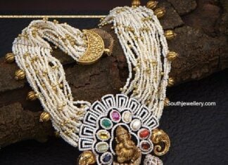 multi starnd pearl haram with ganesh pendant