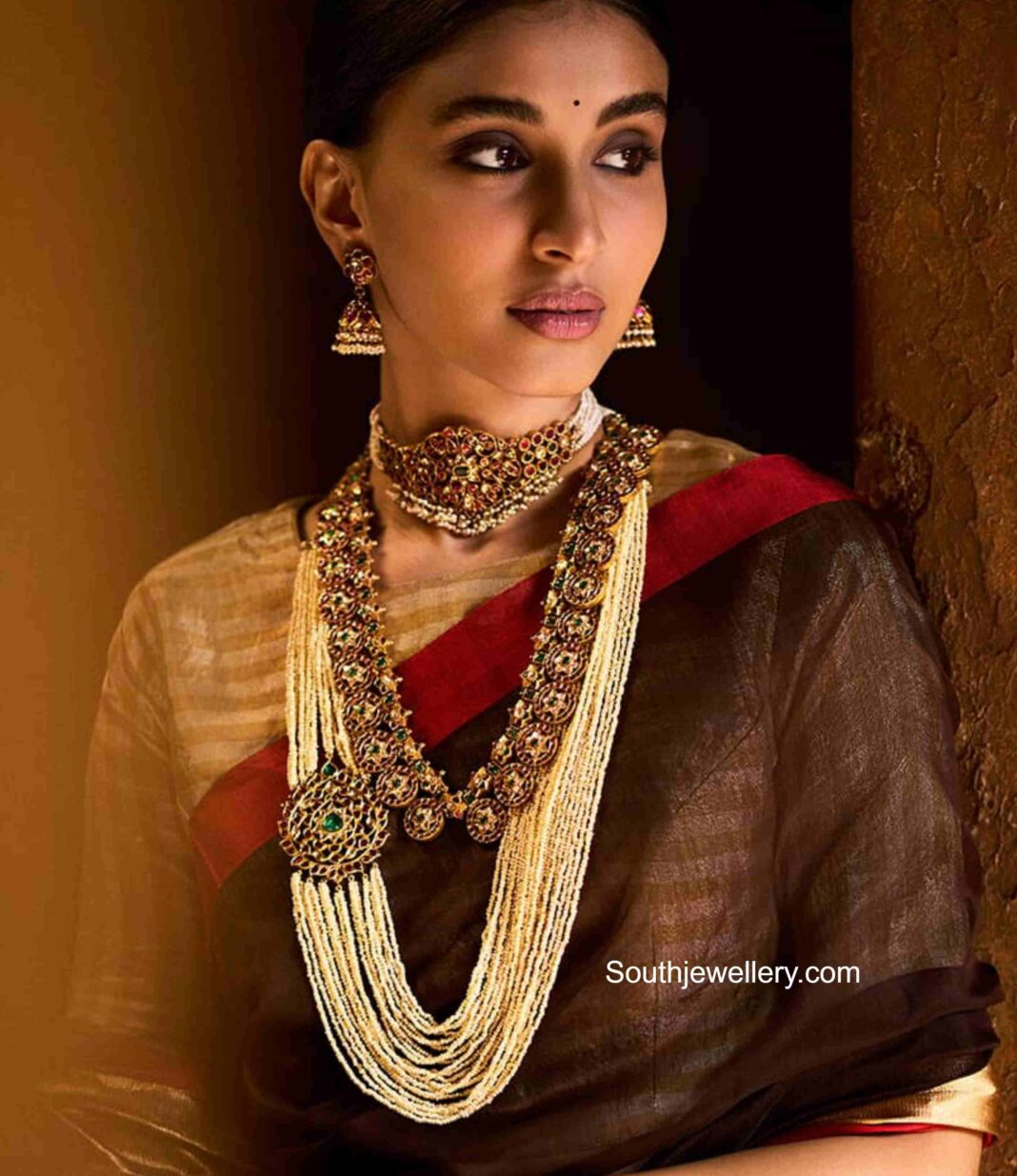 Kundan necklaces and pearl long haram - Indian Jewellery Designs