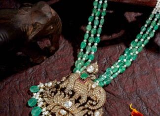 emerald beads necklace with elephant pendantpmj