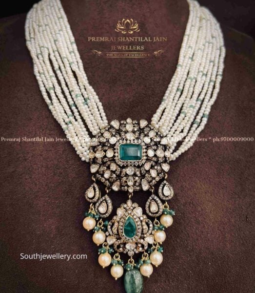 pearl haram with polki pendant