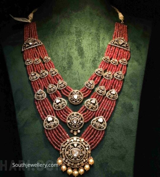 ruby beads haram with polki motifs